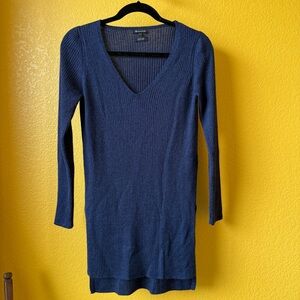 Massimo Dutti Italian Yarn Ribbed V-Neck Long Tunic Sweater with side slits
